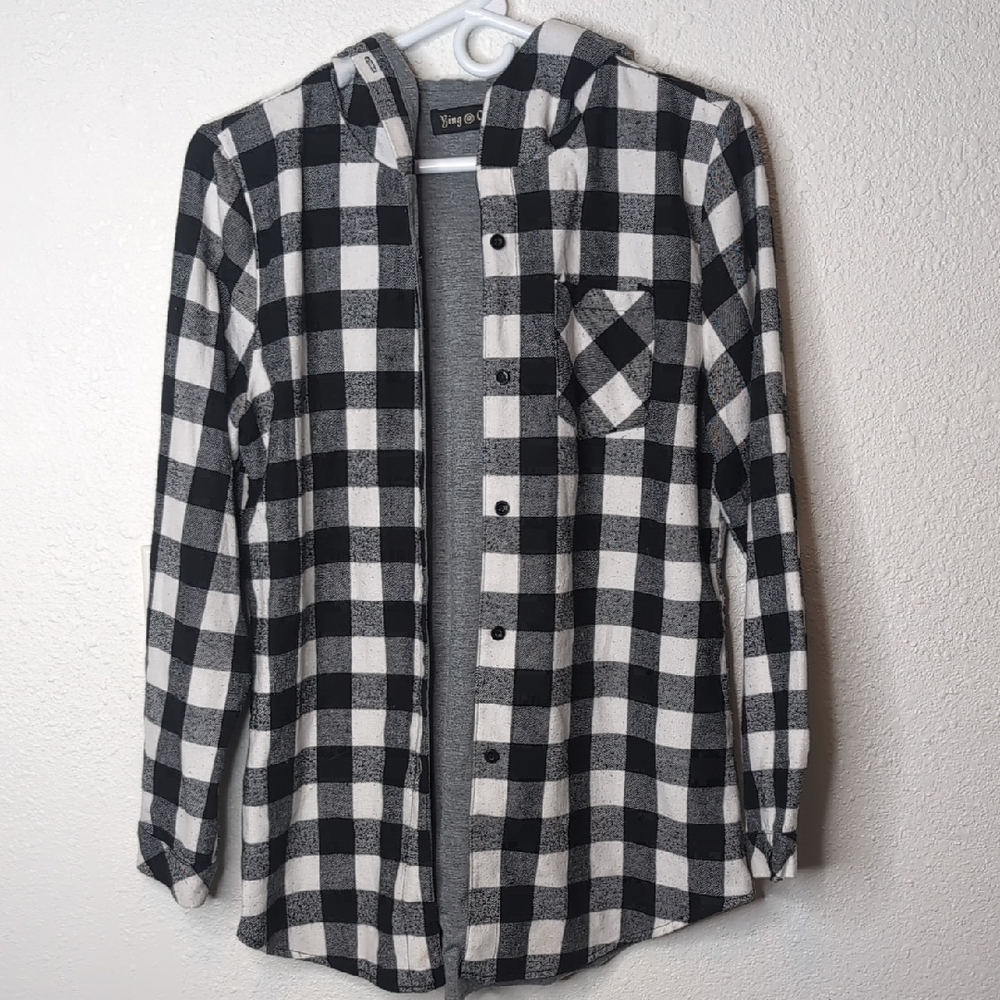 Ying & Yang Black and White Plaid Shirt size M